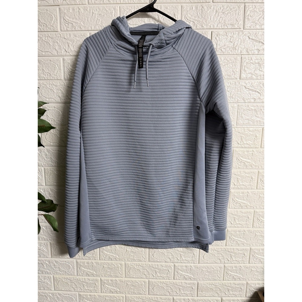 Apana Women Blue Ribbed Long Sleeve Hoodie Textured Pullover Size M